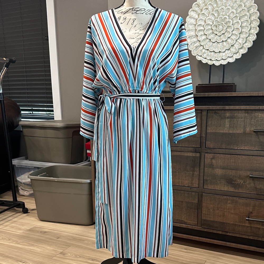 French Connection Blue and Red Striped Dress